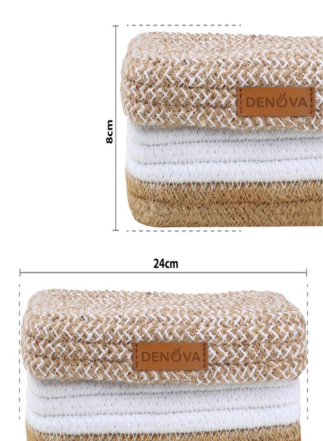 DENOVA Cotton Tissue Box Holder - Handcrafted Tissue Container for 100 Pulls Paper Towel Dispenser for Office Living Bedroom Car Desk Dining Table Home Decor (Rectangle, Natural + Tissue Box) - Image 3